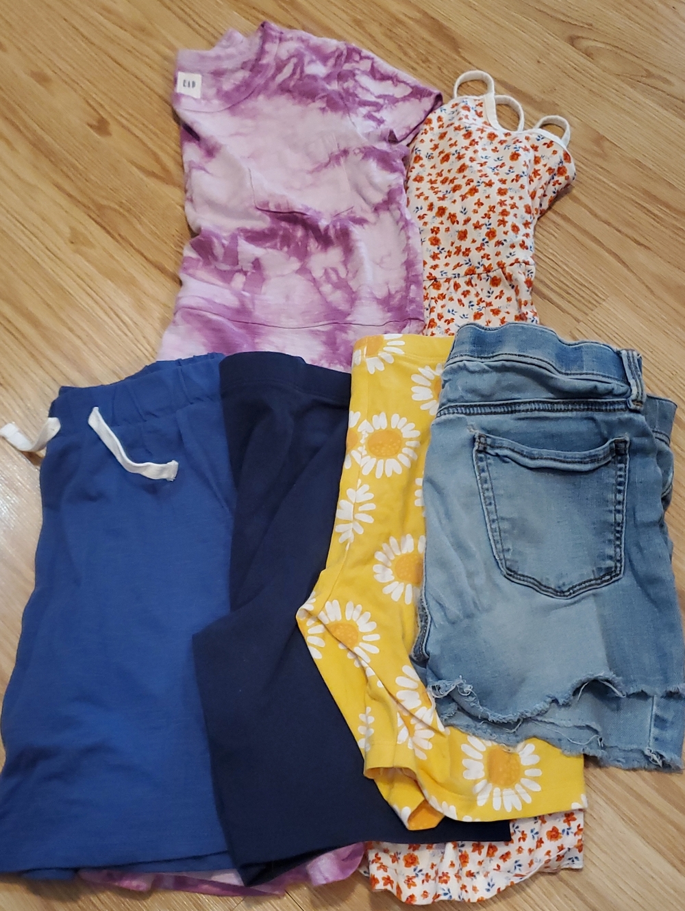 6 Pc Girls Summer Mix — Tie-Dye Dress, Floral Dress, 2 Pc Biker Shorts And Skirt